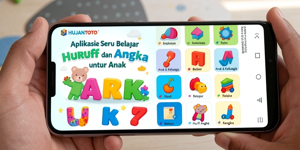 Antarmuka HUJANTOTO yang interaktif untuk belajar huruf dan angka.