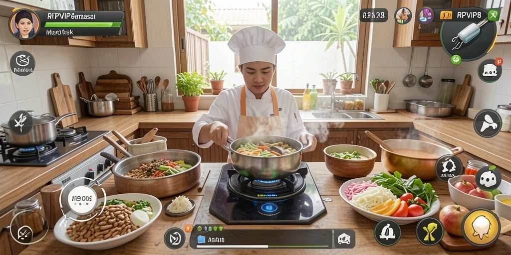 Tampilan antarmuka RPVIP8 saat memasak dengan berbagai pilihan resep.