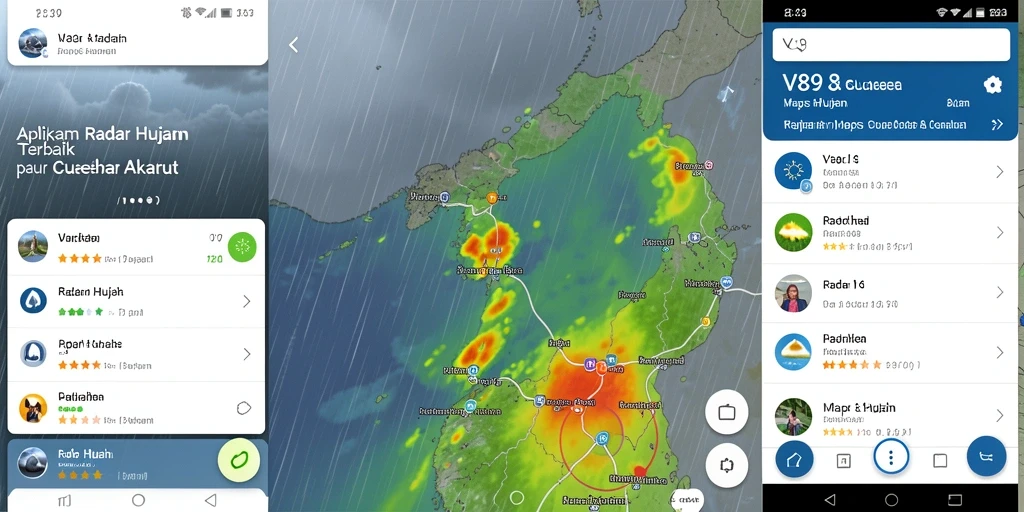 Antarmuka aplikasi V89 menampilkan radar hujan yang jelas dan informatif.